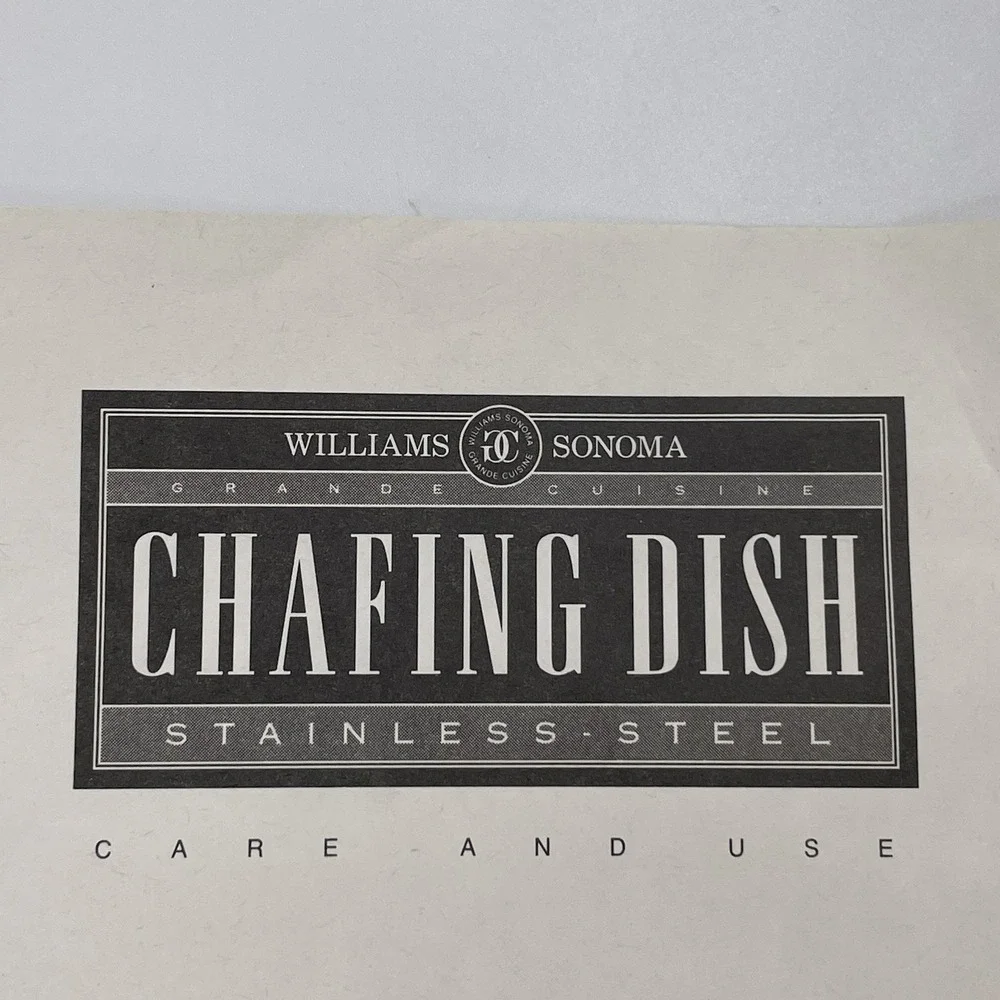 Rare Williams Sonoma Chafing Dish Grande Cuisine 4-6 Qt 18/10 Stainless Steel